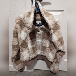 Lou & Grey Plaid Faux Sherpa Cozy Up Popover XS